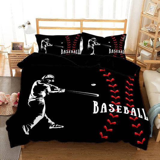 Baseball Bedding Set Baseball Palyer Hitting Pose Duvet Covers Black Unique Gift