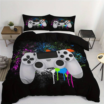 Game Bedding Set Game Controller Spraying Watercolor Duvet Covers Black Unique Gift