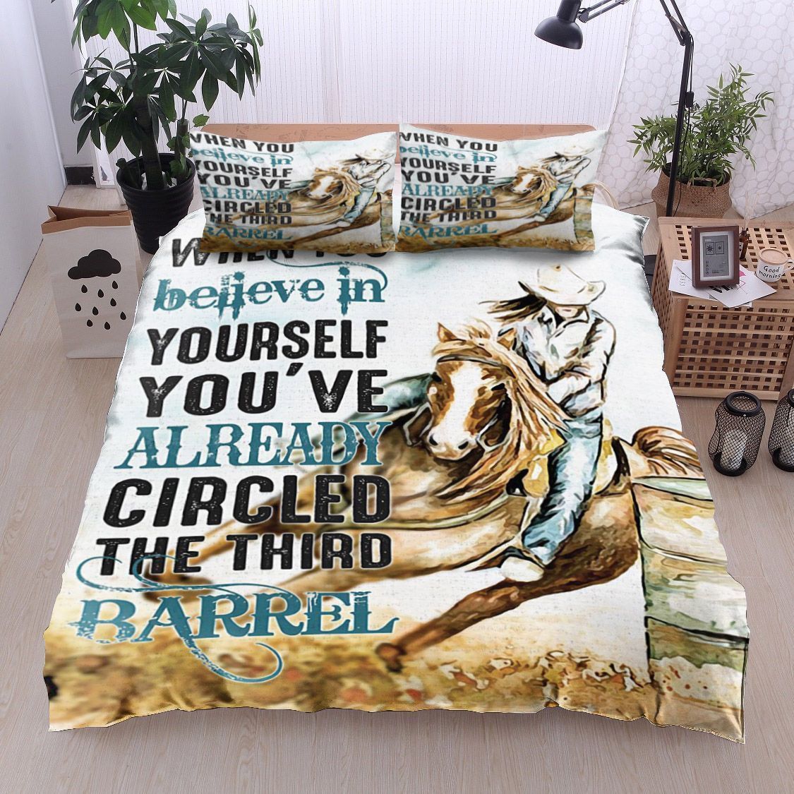 Horse Bedding Set When You Believe In Yourself Duvet Covers White Brown Unique Gift