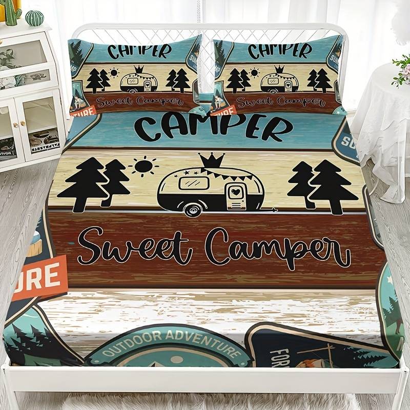 Camping Bedding Set Camper Sweet Camper Van Duvet Covers Colorful Unique Gift