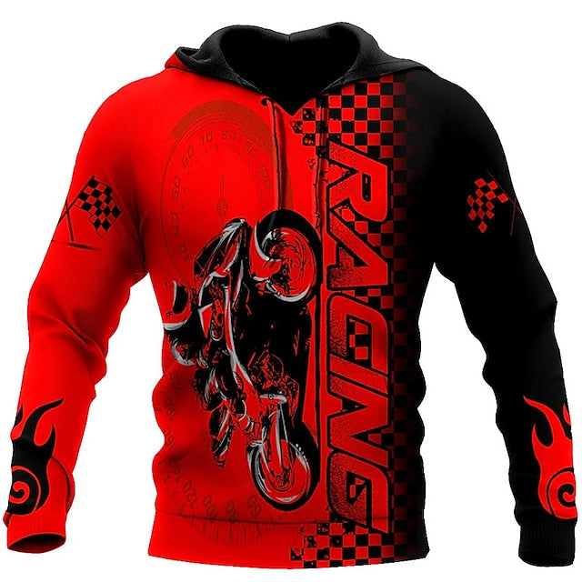 Motorcycle Hoodie Racing Motorcycle Speedometers Graphic Hoodie Red Black Unisex