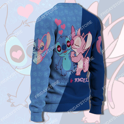 Unifinz LAS Sweater Her Stich Blowing Kiss Couple Ugly Sweater Cute DN Stitch Ugly Sweater 2023