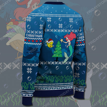 Unifinz DN Sweater Mermaid Happy Christmas Ugly Sweater Awesome DN Ariel Ugly Sweater 2023