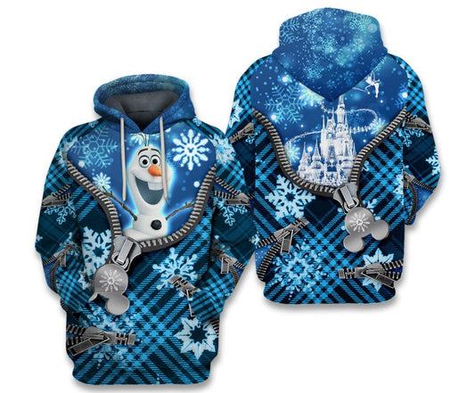 DN Hoodie Olaf Christmas Zipper Pattern Blue Hoodie