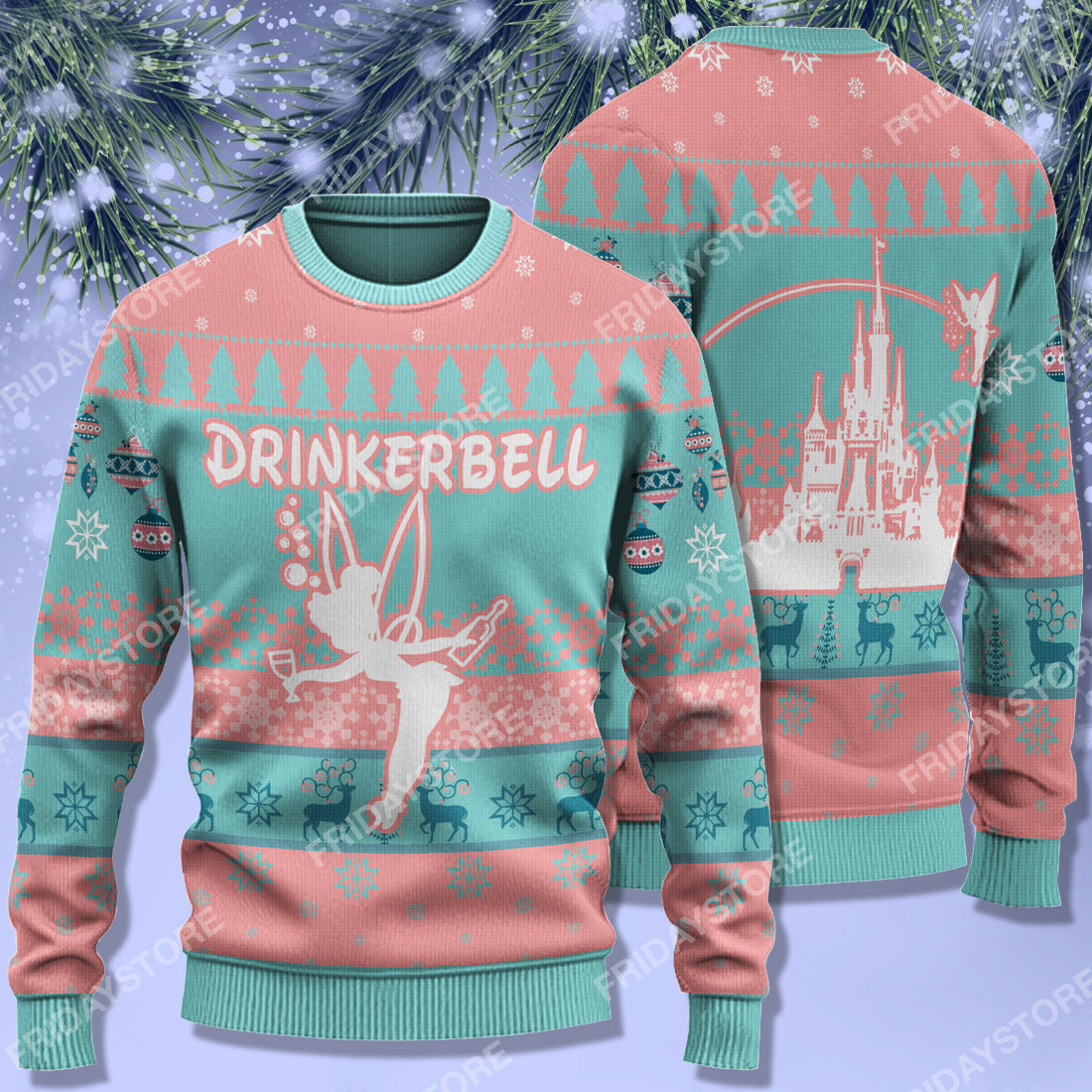 Unifinz DN Sweater Drinkerbell Christmas Blue Pink Ugly Sweater High Quality Tinkerbell Ugly Sweater 2022