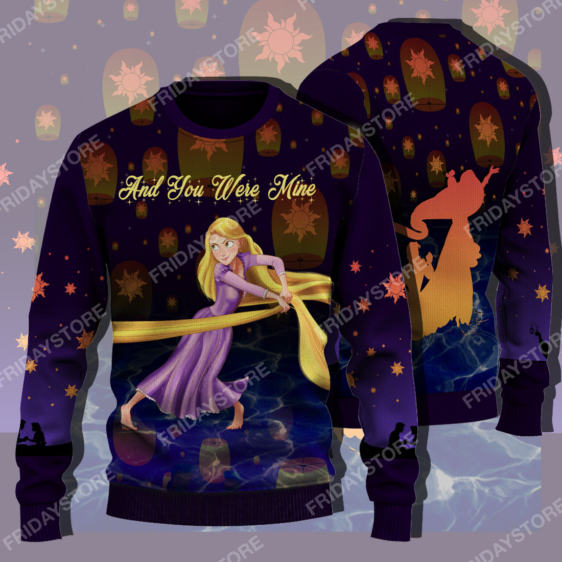 Unifinz DN Sweater Tangled Rapunzel And You Were Mine Couple Ugly Sweater Rapunzel Sweater 2022