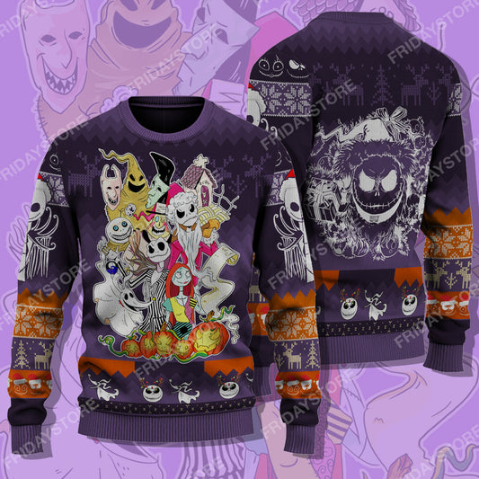 Unifinz TNBC Sweater Nightmare Jack And Friends In Christmas Sweater Cool Awesome TNBC Ugly Sweater 2022