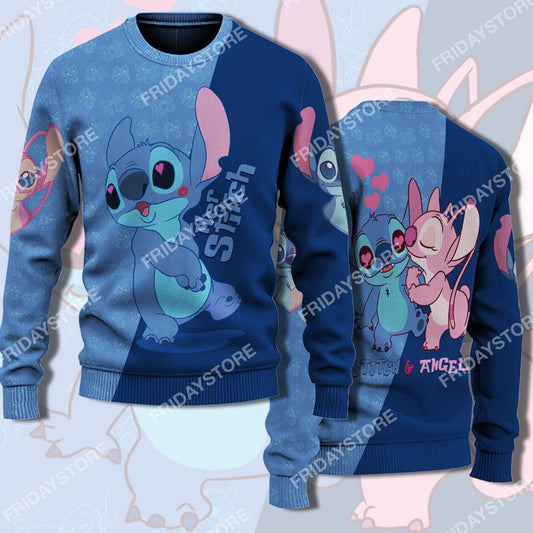 Unifinz LAS Sweater Her Stich Blowing Kiss Couple Ugly Sweater Cute DN Stitch Ugly Sweater 2022