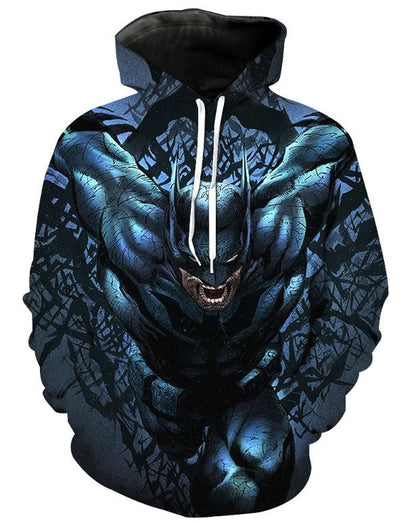 Batman Hoodie DC Batman Fighting Scene Graphic Hoodie Blue Unisex