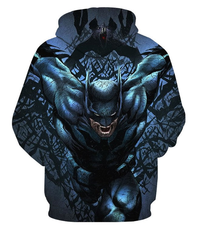 Batman Hoodie DC Batman Fighting Scene Graphic Hoodie Blue Unisex