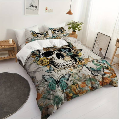 Skull Bedding Set Butterflies Roses With Skull Duvet Covers Colorful Unique Gift