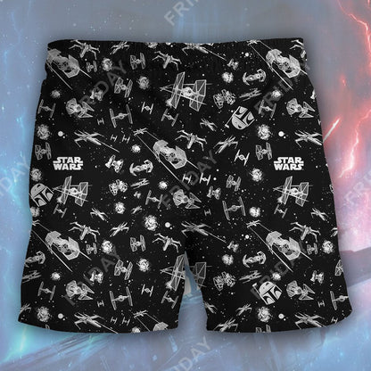 Unifinz SW Short Starfighter And Fett Black White Beach Short Awesome High Quality SW Beach Short 2023