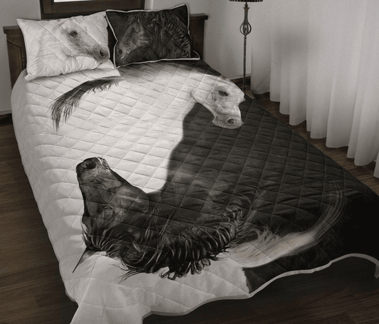 Horse Bedding Set Two Horses Melt Into Each Other Duvet Covers Black White Unique Gift