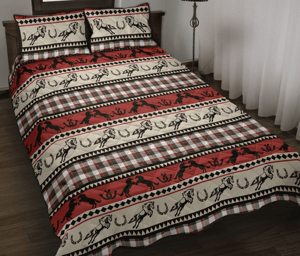 Horse Bedding Set Horse Pattern Lumberjack Pattern Duvet Covers White Brown Unique Gift