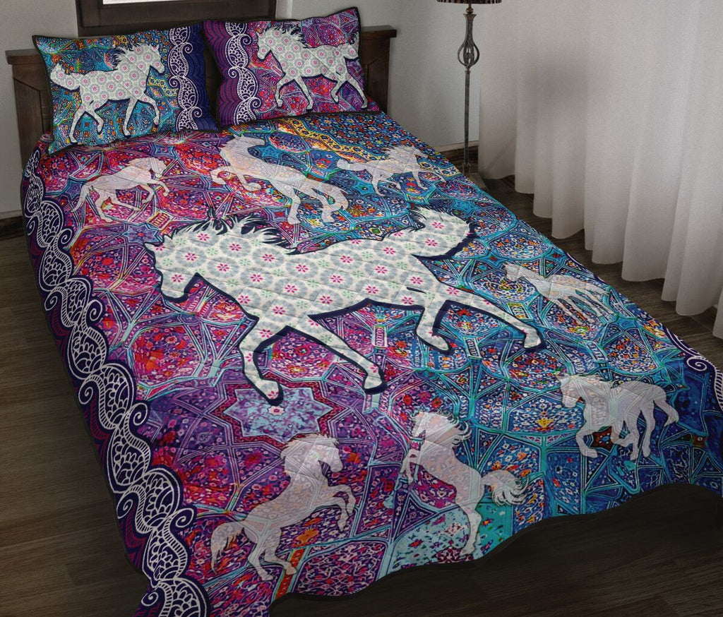 Horse Bedding Set Horse Silhouette Mosiac Art Pattern Duvet Covers Pink Blue Unique Gift