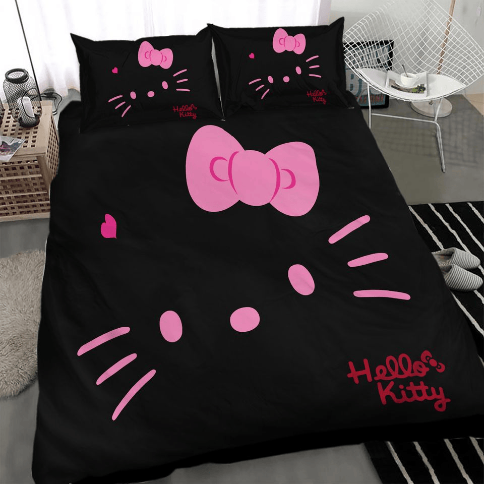 Hello Kitty Bedding Set Hello Kitty Face Graphic Duvet Covers Black Unique Gift