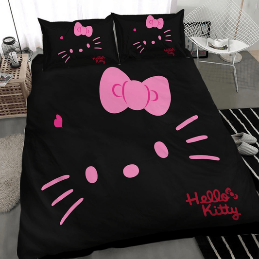 Hello Kitty Bedding Set Hello Kitty Face Graphic Duvet Covers Black Unique Gift