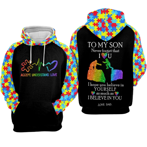 Unifinz Father Autism Hoodie To My Son Never Forget That I Love You Hoodie Father's Day Gift Autism Apparel 2023