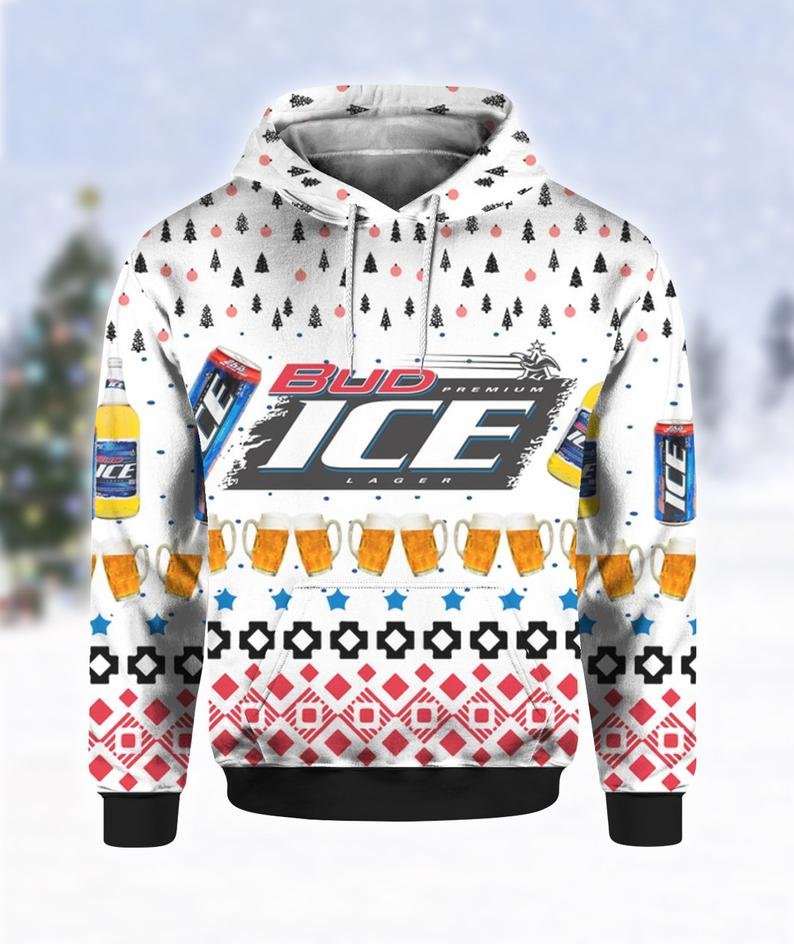 Beer Hoodie Bud Ice Premium Lager Beer Pattern White Hoodie Amazing Beer Apparel