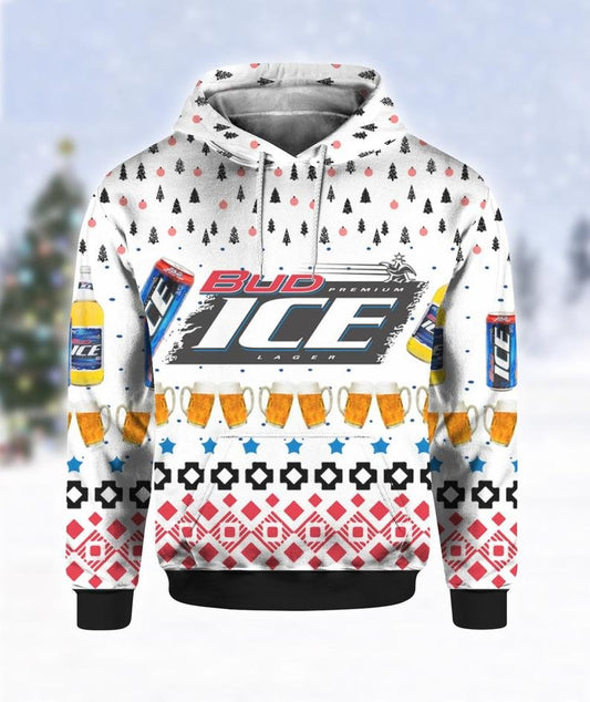 Beer Hoodie Bud Ice Premium Lager Beer Pattern White Hoodie Amazing Beer Apparel