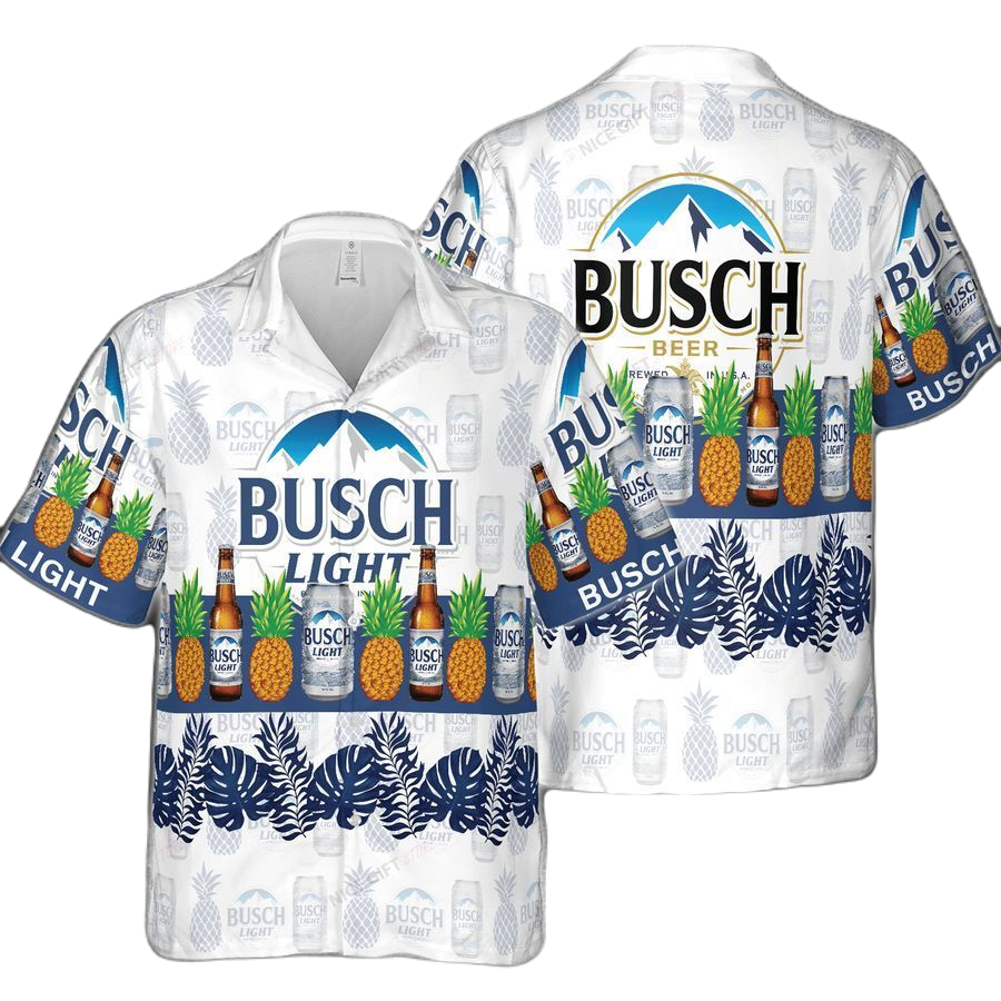 Busch Light Hawaii Shirt Busch Light Pineapple Blue Leaf Aloha Shirt White Unisex Adults New Release