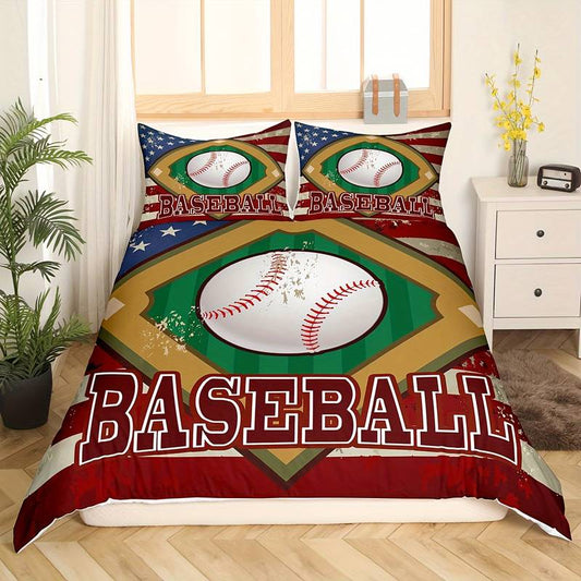 Baseball Bedding Set Vintage American Flag Baseball Duvet Covers Colorful Unique Gift