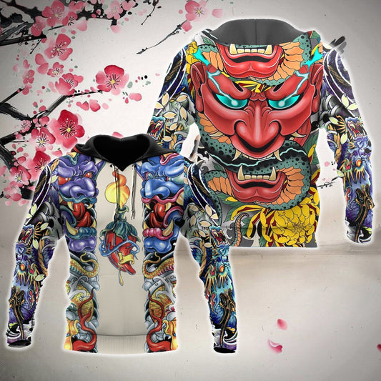  Japan T-shirt Japan Mask Japan Culture Multicolor T-shirt Hoodie Adult Colorful Full Print