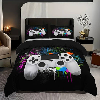 Game Bedding Set Game Controller Spraying Watercolor Duvet Covers Black Unique Gift