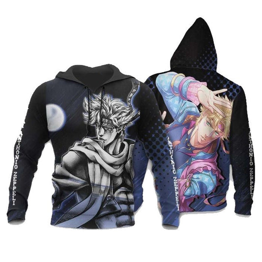 JoJos Bizarre Adventure Hoodie JoJos Bizarre Adventure Caesar Anthonio Zeppeli Graphic Hoodie Black Blue Unisex