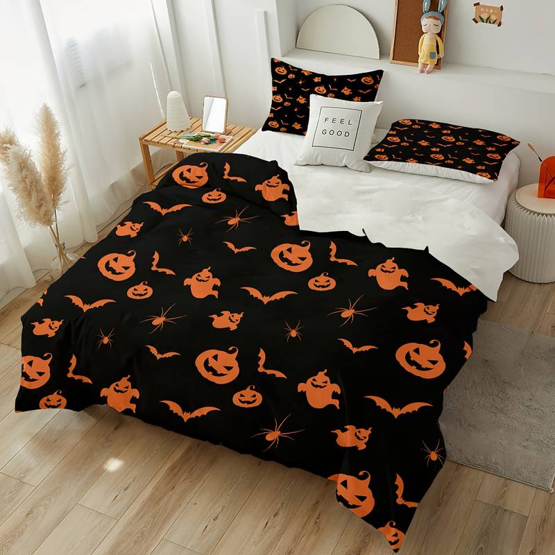 Halloween Bedding Set Pumpkin Ghost Bat Spider Duvet Covers Black Unique Gift