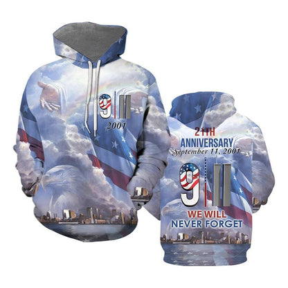 Unifinz Patriot Day T-shirt 09/11/2001 We Will Never Forget Jesus Hand Hoodie Patriot Day Hoodie 2023