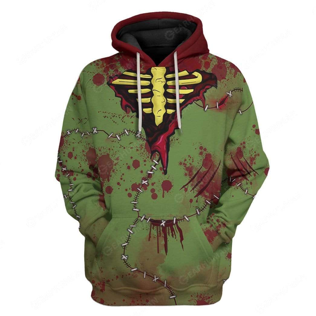  Halloween Hoodie Zombie Stitches Costume Green Hoodie Halloween Costume Adult Full Print Unisex