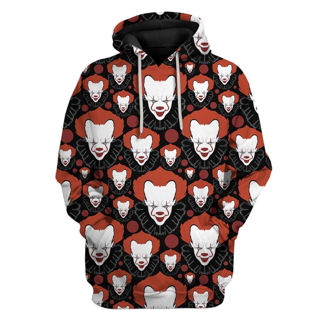 Halloween Hoodie Pennywise Face Pattern Black Hoodie Pennywise Hoodie