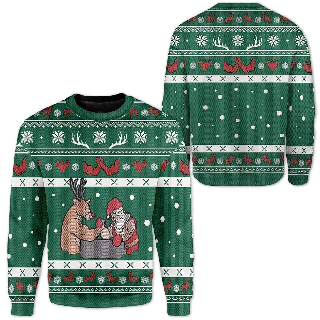 Reindeer Sweater Reindeer Arm Wrestling Santa Claus Christmas Pattern Ugly Sweater