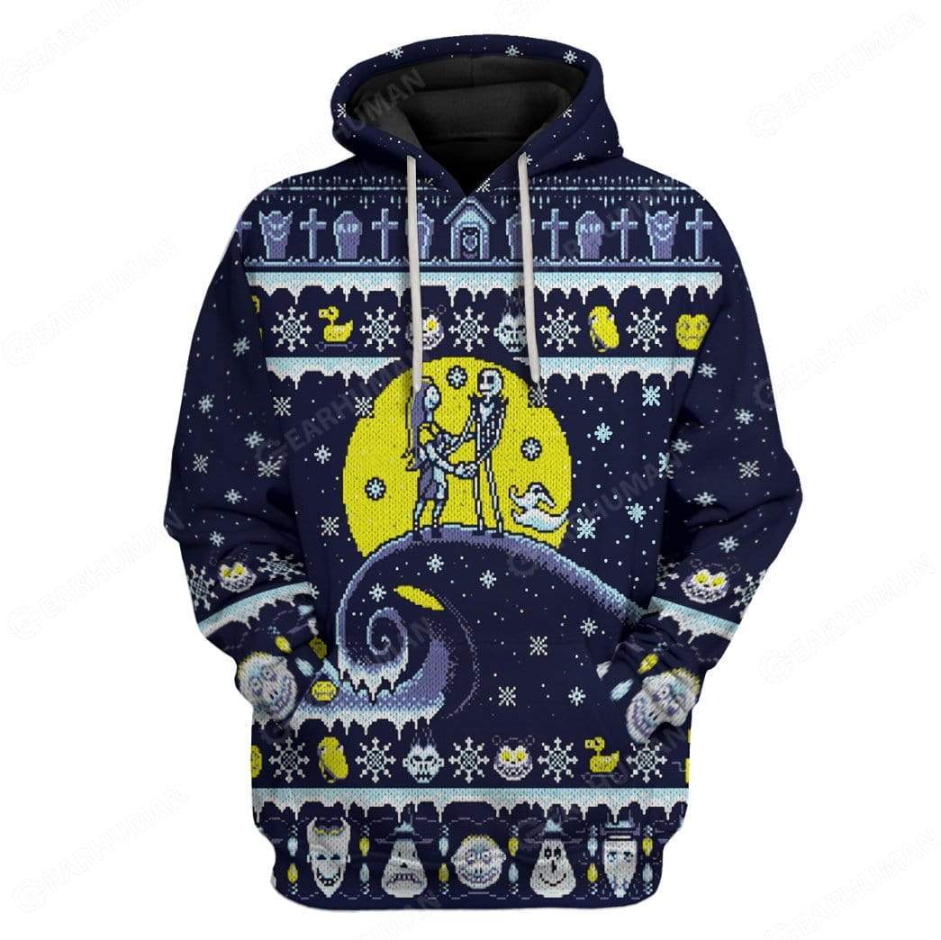  Nightmare Before Christmas Hoodie Jack And Sally Boogie's Boys Christmas Pattern Blue Hoodie Adult Full Print