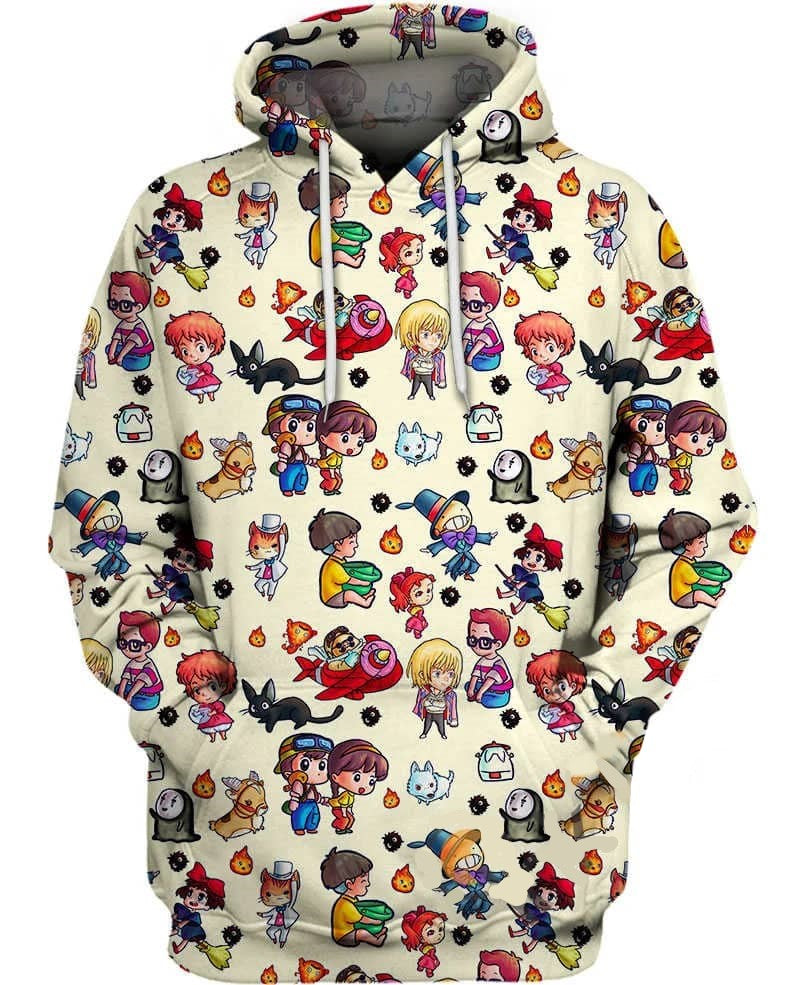 SGhibli Hoodie Cute Chibi Characters Pattern Hoodie Colorful Unisex