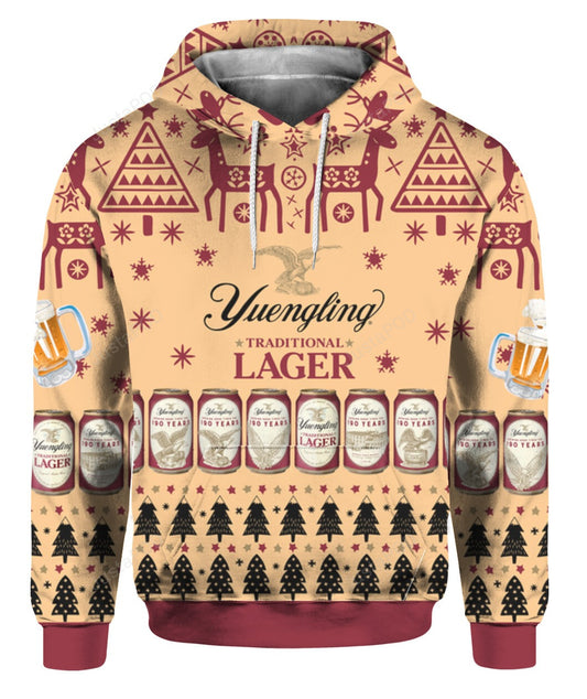 Unifinz Beer Hoodie Yuengling Traditional Lager Beer Christmas Pattern Hoodie Amazing Beer Apparel 2023