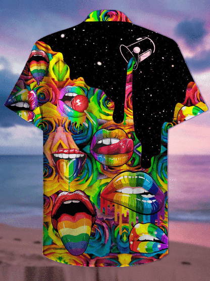 Unifinz LGBT Hawaiian Shirt LGBT Rainbow Color Mouths Candy Graphic Design Hawaii Shirt LGBT Aloha Shirt 2022