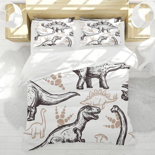 Dinosaur Bedding Set Drawing Many Type Of Dinosaurs Duvet Covers White Unique Gift