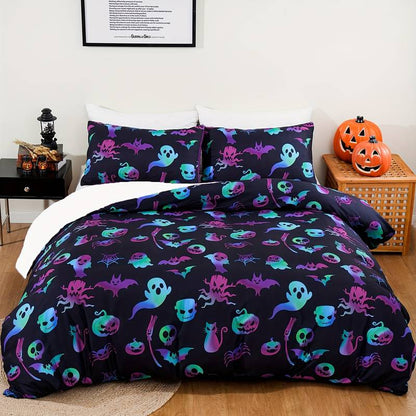 Halloween Bedding Set Ghost Skull Bat Pattern Duvet Covers Black Unique Gift