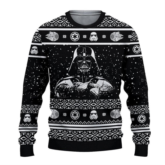 SW Sweatshirt Darth Vader SW Pattern Sweatshirt Black White Unisex