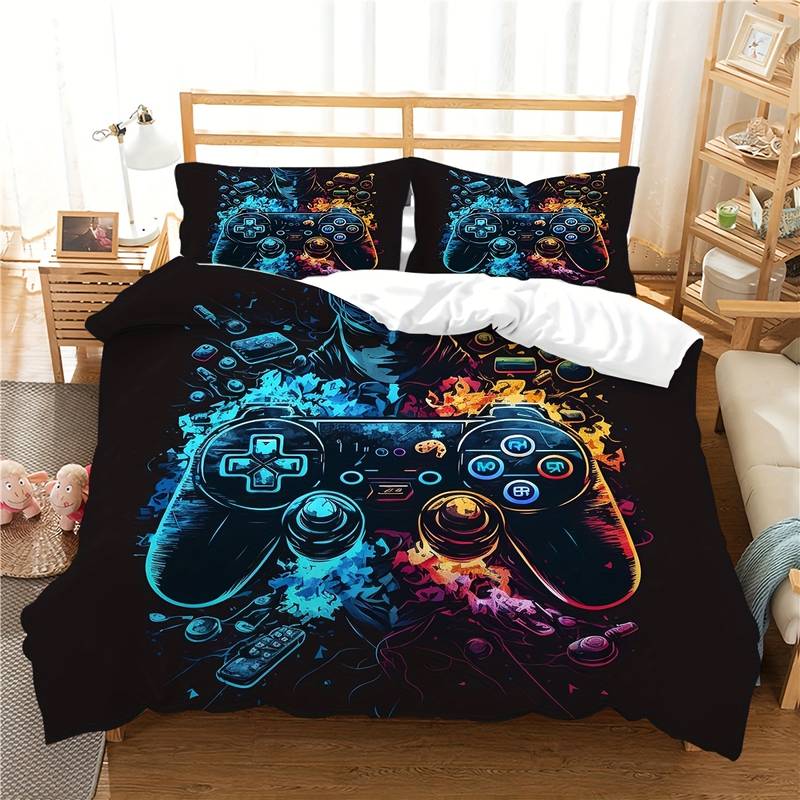 Game Bedding Set Gamer And Console Graphic Duvet Covers Black Blue Uni ...