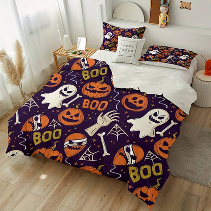 Halloween Bedding Set Halloween Boo Pumpkin Ghost Pattern Duvet Covers Purple Unique Gift