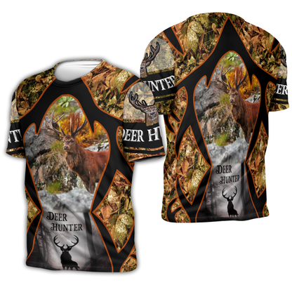  Hunting T-shirt Deer Hunter Leaves 3d T-shirt Hunting Hoodie Adult Full Print