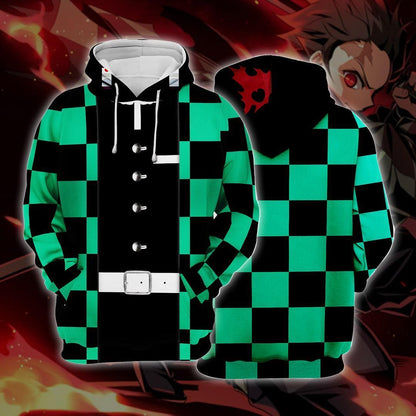 Unifinz Demon Slayer Hoodie Tanjiro Kamado Green Costume Hoodie Kimetsu No Yaiba Hoodie Demon Slayer Apparel 2022