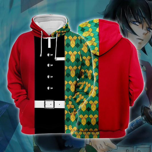 Unifinz Demon Slayer Hoodie Giyu Tomioka Red Green Black Uniform Costume Hoodie Demon Slayer Apparel 2022