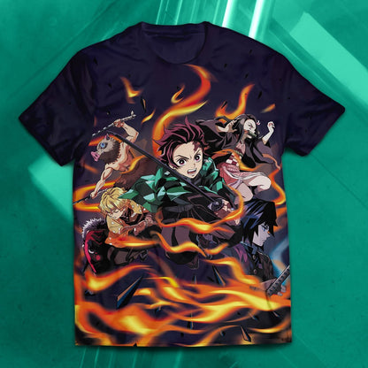 Unifinz Demon Slayer Shirt Tanjiro Nezuko Giyu Tomioka Zenitsu Inosuke Fire Black T-shirt Demon Slayer Apparel 2022