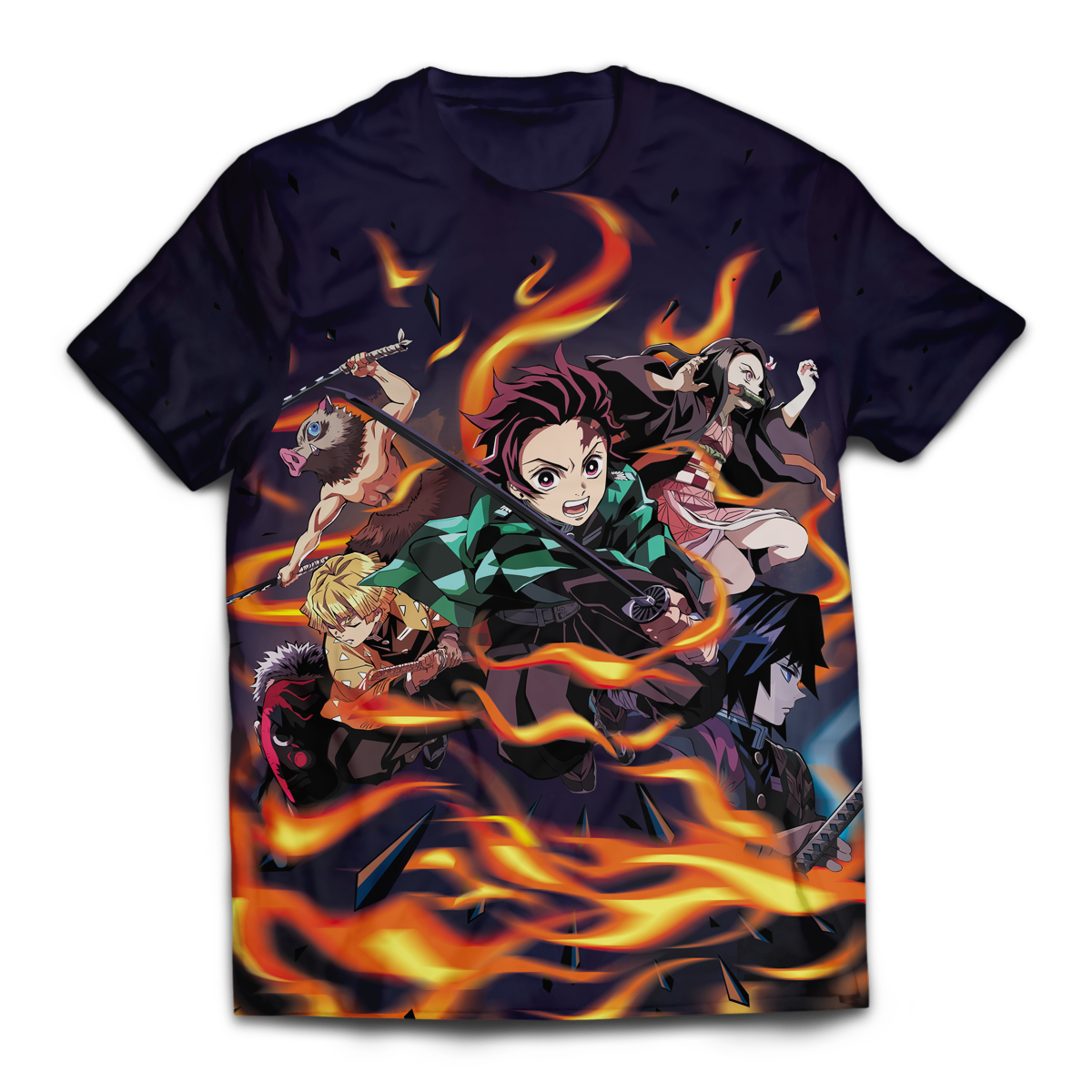 Unifinz Demon Slayer Shirt Tanjiro Nezuko Giyu Tomioka Zenitsu Inosuke Fire Black T-shirt Demon Slayer Apparel 2022