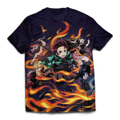 Unifinz Demon Slayer Shirt Tanjiro Nezuko Giyu Tomioka Zenitsu Inosuke Fire Black T-shirt Demon Slayer Apparel 2022