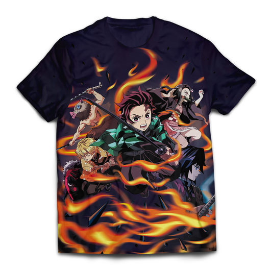 Unifinz Demon Slayer Shirt Tanjiro Nezuko Giyu Tomioka Zenitsu Inosuke Fire Black T-shirt Demon Slayer Apparel 2022